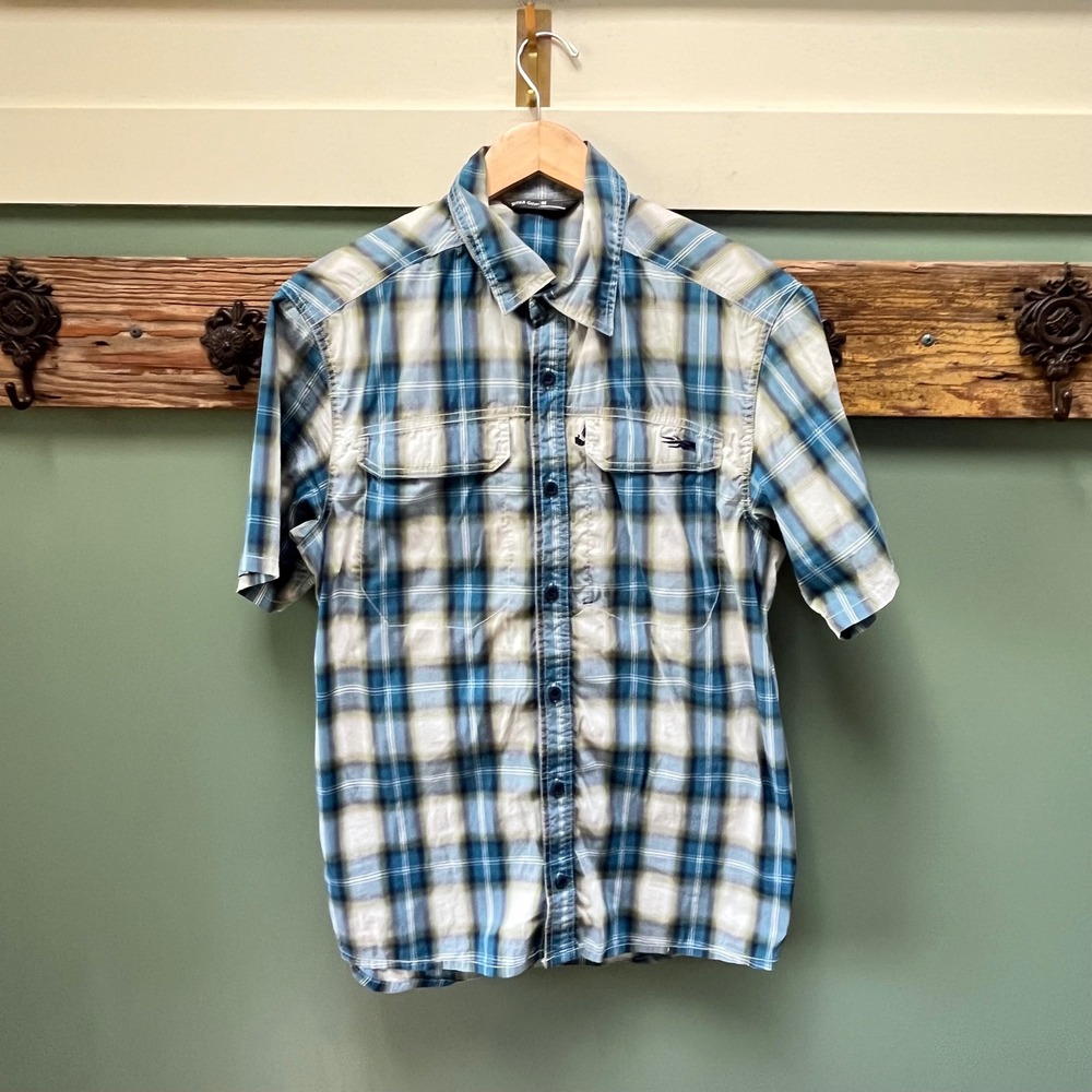 Sitka Gear Mens Blue‎ Plaid Short Sleeve Technical Button Up Shirt 80032 Size M